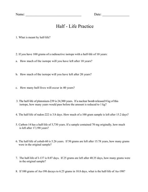 half-life practice worksheet answers pdf